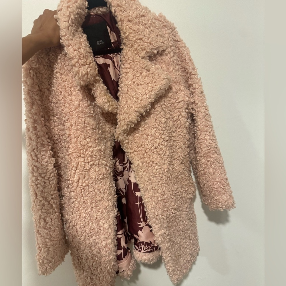 River Island Pink Sherpa Coat with Floral Lining